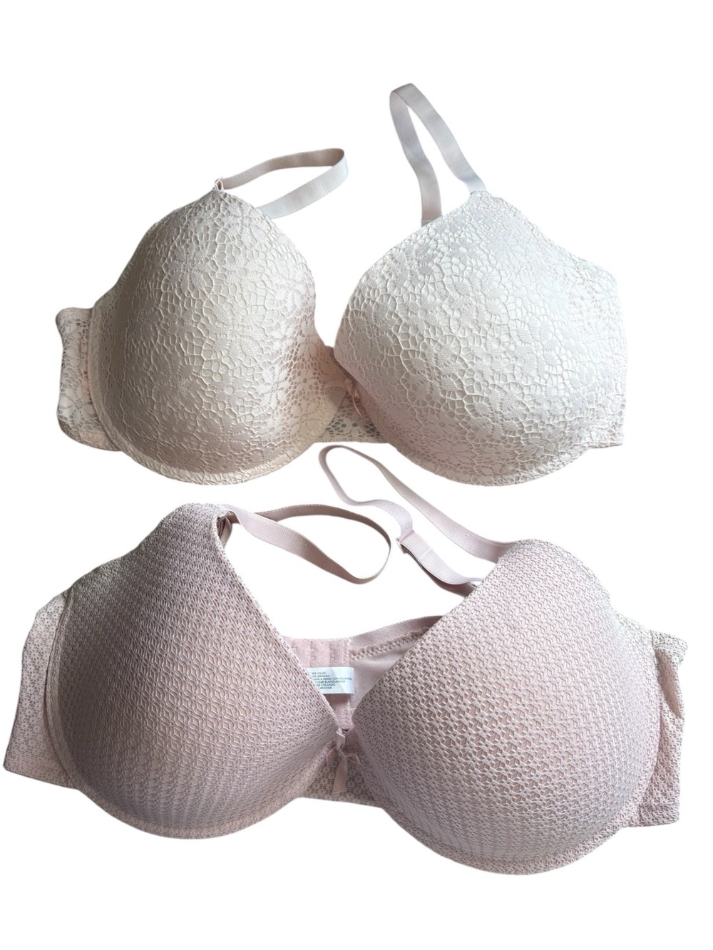LAURA ASHLEY Lot of 2– 1 Light Pink Lace & 1 Molded Cup Bra Duo Size 42D
